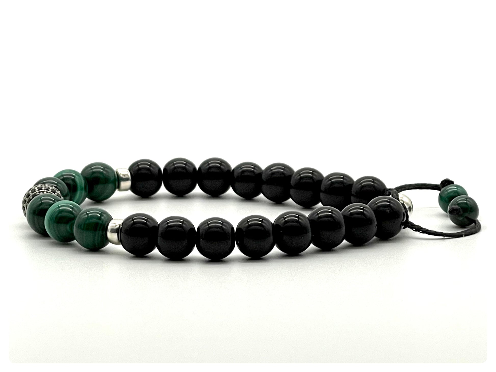 Malachite, Black Onyx & 925 Sterling Silver Zircon Gemstone Bracelet 8 –  KukaLondon